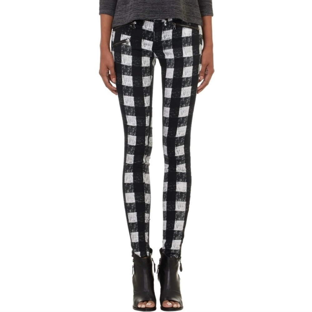Rag & Bone Buffalo Plaid Moto Zipper Flannel Full Length Skinny Jeans Pants 26